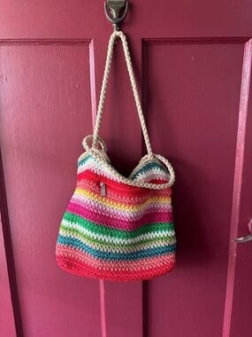 The Sak Multicolor Striped Crochet Tote with Cream Braided Strap